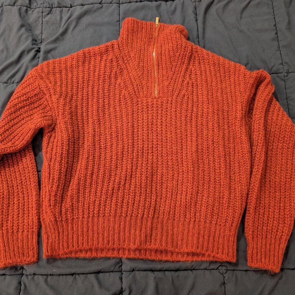 NWT BA&SH Beltane Mohair-Alpaca-Blend Sweater sz S burnt red quarterzip